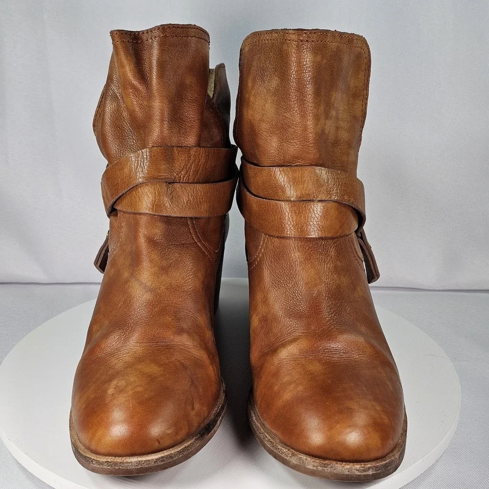 UGG Elora Chestnut Camel Leather Strappy Riding Ankle Boots Women's Sz 10‎